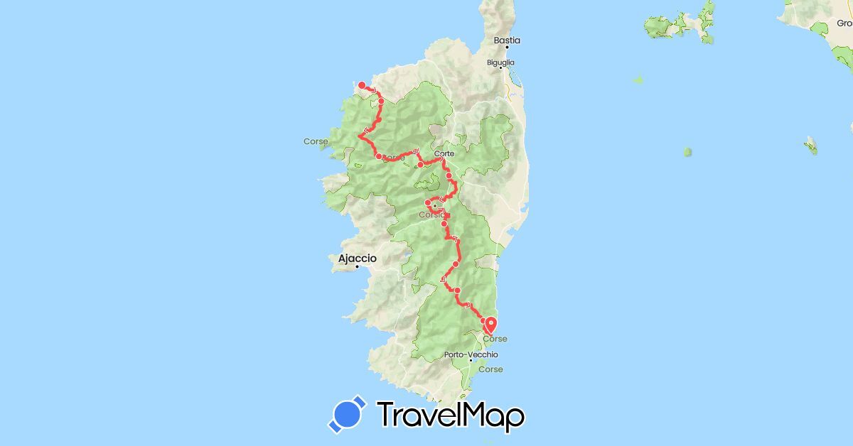 TravelMap itinerary: hiking in France (Europe)